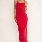 Chez Halterneck Textured Maxi Dress Red