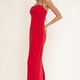 Chez Halterneck Textured Maxi Dress Red