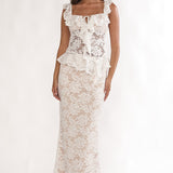 Kelina Ruffle Hem Lace Maxi Skirt White