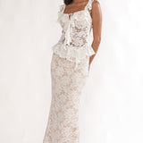 Kelina Ruffle Hem Lace Maxi Skirt White
