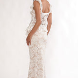 Kelina Ruffle Hem Lace Maxi Skirt White