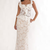 Kelina Ruffle Hem Lace Maxi Skirt White