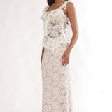 Kelina Ruffle Hem Lace Maxi Skirt White