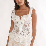 Kelina Ruffle Trim Lace Top White