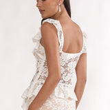 Kelina Ruffle Trim Lace Top White