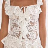 Kelina Ruffle Trim Lace Top White