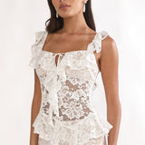 Kelina Ruffle Trim Lace Top White