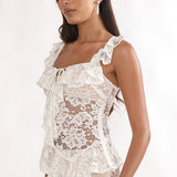 Kelina Ruffle Trim Lace Top White