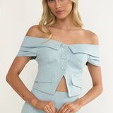 Maelie Foldover Off-Shoulder Top Blue