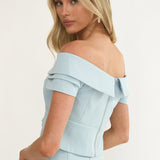 Maelie Foldover Off-Shoulder Top Blue
