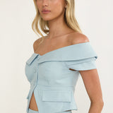 Maelie Foldover Off-Shoulder Top Blue