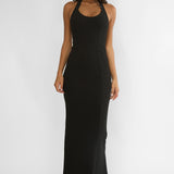 Shailyn Scoop Neck Halter Maxi Dress Black