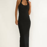 Shailyn Scoop Neck Halter Maxi Dress Black