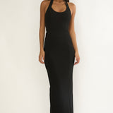 Shailyn Scoop Neck Halter Maxi Dress Black