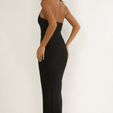 Shailyn Scoop Neck Halter Maxi Dress Black