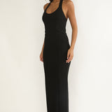 Shailyn Scoop Neck Halter Maxi Dress Black