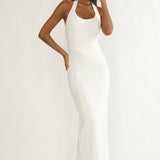 Shailyn Scoop Neck Halter Maxi Dress White
