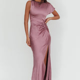 Larelle One-Sleeve Front Split Maxi Dress Grape