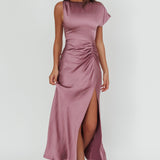 Larelle One-Sleeve Front Split Maxi Dress Grape