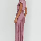 Larelle One-Sleeve Front Split Maxi Dress Grape