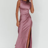 Larelle One-Sleeve Front Split Maxi Dress Grape