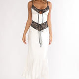 Luna Dolce Lace Trim Tie Maxi Dress Oyster