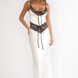 Luna Dolce Lace Trim Tie Maxi Dress Oyster