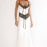 Luna Dolce Lace Trim Tie Maxi Dress Oyster