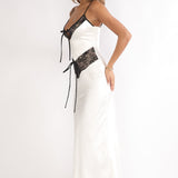Luna Dolce Lace Trim Tie Maxi Dress Oyster