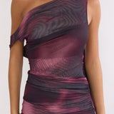 Saffra Shoulder Sash Ruched Maxi Dress Print Wine