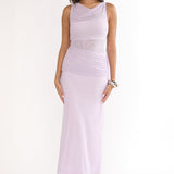 Saffra Shoulder Sash Ruched Maxi Dress Lilac