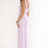 Saffra Shoulder Sash Ruched Maxi Dress Lilac