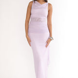 Saffra Shoulder Sash Ruched Maxi Dress Lilac