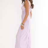 Saffra Shoulder Sash Ruched Maxi Dress Lilac