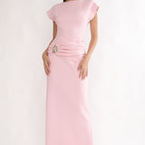Briona Short Sleeve Buckle Maxi Dress Pink