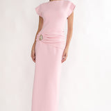 Briona Short Sleeve Buckle Maxi Dress Pink