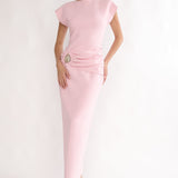 Briona Short Sleeve Buckle Maxi Dress Pink
