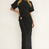 Briona Short Sleeve Buckle Maxi Dress Black