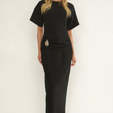 Briona Short Sleeve Buckle Maxi Dress Black