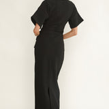 Briona Short Sleeve Buckle Maxi Dress Black