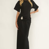 Briona Short Sleeve Buckle Maxi Dress Black