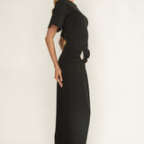 Briona Short Sleeve Buckle Maxi Dress Black