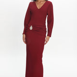 Briona Long Sleeve Buckle Maxi Dress Burgundy