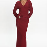 Briona Long Sleeve Buckle Maxi Dress Burgundy