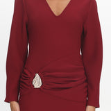 Briona Long Sleeve Buckle Maxi Dress Burgundy