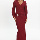 Briona Long Sleeve Buckle Maxi Dress Burgundy