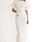 Briona Short Sleeve Buckle Maxi Dress White