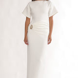 Briona Short Sleeve Buckle Maxi Dress White