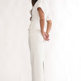 Briona Short Sleeve Buckle Maxi Dress White