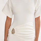 Briona Short Sleeve Buckle Maxi Dress White